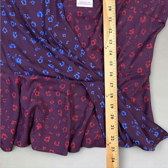 NWT Parker Cobalt Leopard Blouse Keyhole-Neck Long Sleeve Peplum Top Size Lrg - Picture 9 of 10